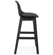 Tabouret de snack mi-hauteur scandinave 'Topo Mini Black Edition' noir 4 pieds bois dossier haut