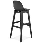 Tabouret de bar design scandinave 'Topo Black Edition' noir 4 pieds en bois noir et dossier haut