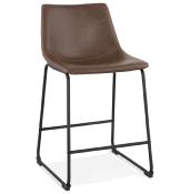 Tabouret de snack mi-hauteur design 'Klub Mini' marron 4 pieds repose pieds acier noir dossier haut