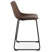 Tabouret de snack mi-hauteur design 'Klub Mini' marron 4 pieds repose pieds acier noir dossier haut