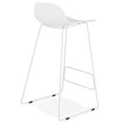 Tabouret de bar design 'Steel' blanc pieds tréteaux et repose pieds en métal blanc et dossier bas