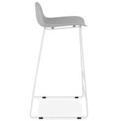 Tabouret de bar design 'Steel' gris pieds tréteaux et repose pieds en métal blanc et dossier bas