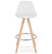Tabouret snack mi-hauteur scandinave 'Circle Mini' blanc 4 pieds bois repose pied dossier haut