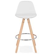 Tabouret snack mi-hauteur scandinave 'Circle Mini' blanc 4 pieds bois repose pied dossier haut