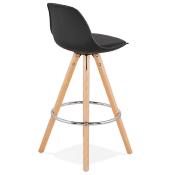 Tabouret snack mi-hauteur scandinave 'Circle Mini' noir 4 pieds bois repose pied chromé dossier haut