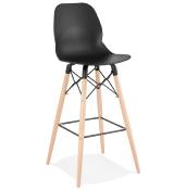 Tabouret de bar scandinave 'Greatwood' noir 4 pieds bois et repose pieds en métal noir dossier haut