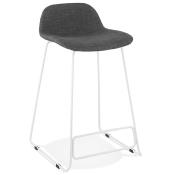 Tabouret de snack mi-hauteur 'Steel Mini' tissu gris foncé repose pieds tréteaux métal blanc dossier bas