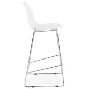 Tabouret de bar empilable design 'Great' blanc avec 4 pieds pieds en métal chromé et dossier haut