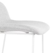 Tabouret de snack mi-hauteur 'Steel Mini' tissu gris clair pieds tréteaux métal blanc dossier bas