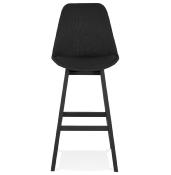 Tabouret de bar design scandinave 'Chairman Black Edition' tissu noir 4 pieds bois noir dossier haut
