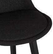 Tabouret de bar design scandinave 'Chairman Black Edition' tissu noir 4 pieds bois noir dossier haut