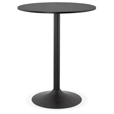 Table de bar haute design ronde 'Upside' mange debout en bois noir avec pied central en métal noir