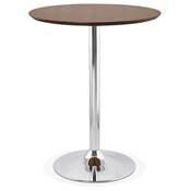 Table de bar haute design ronde 'Barry' mange debout en noyer avec pied central en métal chromé