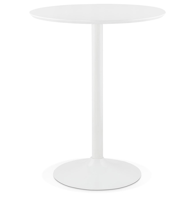 Table de bar haute design ronde 'Standup' mange debout en bois blanc pied central en métal blanc