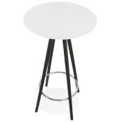 Table de bar haute design ronde 'BLACK ASTER' en bois blanc 4 pieds en bois noir et métal chromé