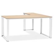 Bureau d'angle 'BUSINESS L' plateau en bois naturel pieds métal blanc et chromé – 160 cm