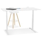 Bureau design assis-debout électrique 'SMALL SEMPLICE' bois blanc pieds métal blanc - 140 x 70 cm