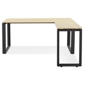 Bureau d'angle design 'MEET L' plateau en bois naturel avec pieds en métal noir - 160 cm
