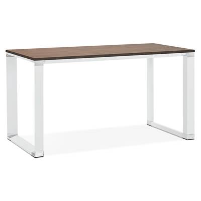 Bureau de direction droit 'SMALL BUSINESS' en noyer pieds métal blanc et chromé – 140 x 70 cm