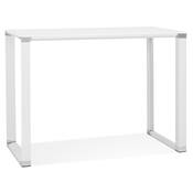 Bureau droit design haut 'HIGH GLASSTOP' en verre blanc pieds métal blanc et chromé – 140 x 70 cm