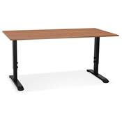 Bureau droit réglable en hauteur design 'MODULARE' en noyer avec pieds en métal noir - 160 x 80 cm