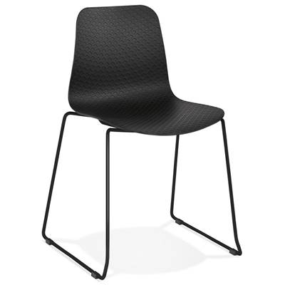 Chaise design empilable 'Style Black' noire pieds tréteaux en métal noir