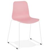 Chaise design empilable 'Style White' rose pieds tréteaux en métal blanc