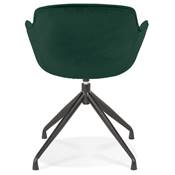 Chaise design à accoudoirs 'TICKY' en velours vert avec 4 pied en métal noir