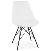 Chaise design de style baroque 'GORD' en tissu bouclé blanc avec 4 pieds en métal noir