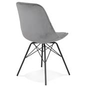Chaise design style baroque 'GORD' en velours gris et 4 pieds avec croisillons en métal noir