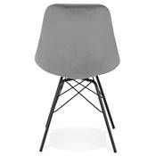 Chaise design style baroque 'GORD' en velours gris et 4 pieds avec croisillons en métal noir