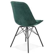 Chaise design style baroque 'GORD' en velours vert et 4 pieds avec croisillons en métal noir