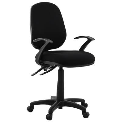 Chaise de bureau design à roulettes dossier bas 'DENKA' noire en tissu maillé pieds en métal chromé
