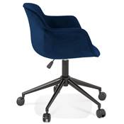 Chaise design de bureau à roulette 'SOFT' en velours bleu avec 5 pieds en métal noir