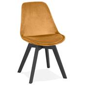 Chaise 'BLACK MILANO' en velours moutarde et 4 pieds en bois noir