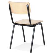 Chaise rétro style écolier 'SKOLA' assise et dossier en bois finition naturel et 4 pieds métal noir