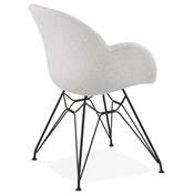 Chaise style industriel design à accoudoirs 'LOTUS' en tissu gris clair avec 4 pieds en métal noir