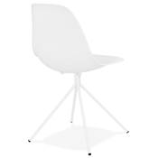 Chaise design style industriel 'PERRY' blanche avec 4 pieds en métal blanc