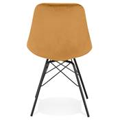 Chaise style industriel 'GORD' en velours moutarde et 4 pieds avec croisillons en métal noir