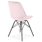 Chaise style industriel 'GORD' en velours rose et 4 pieds avec croisillons en métal noir