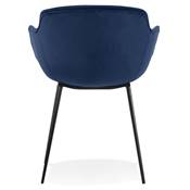 Chaise design lounge à accoudoirs 'NICE' en velours bleu avec 4 pieds en métal noir