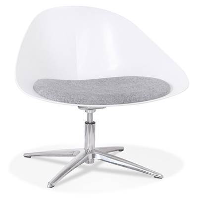 Chaise lounge design de style moderne 'MOON' blanche avec assise en tissu gris pieds en métal