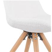 Chaise design style moderne 'FIRENZA' en tissu bouclé blanc avec 4 pieds en bois naturel