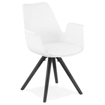Chaise scandinave design à accoudoirs 'KUNG' blanche avec 4 pieds en bois noir