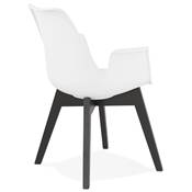 Chaise style scandinave design à accoudoirs 'PRINS' blanche avec 4 pieds en bois noir