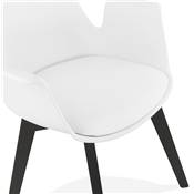 Chaise style scandinave design à accoudoirs 'PRINS' blanche avec 4 pieds en bois noir