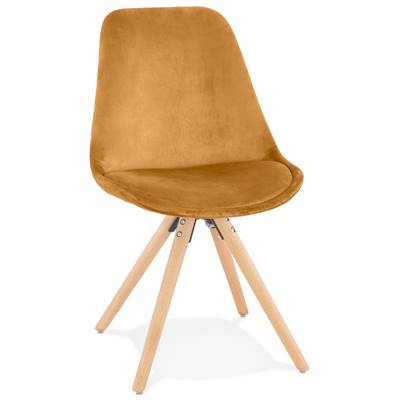 Chaise scandinave style vintage 'FIRENZA' en velours moutarde et 4 pieds en bois naturel