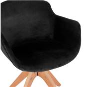 Chaise design de style scandinave à accoudoirs 'VOGAN' en velours noir avec 4 pieds en bois naturel