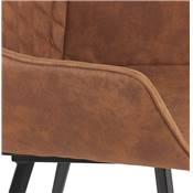 Chaise design vintage à accoudoirs 'DUCA' en microfibre gaufrée marron avec 4 pieds en métal noir