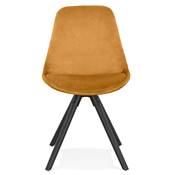 Chaise design style vintage 'BLACK FIRENZA' en velours moutarde avec 4 pieds en bois noir